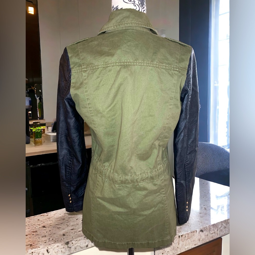 SEDUCTIONS Women’s Military Style Jacket with Faux Leather Sleeve- Medium - Picture 4 of 6